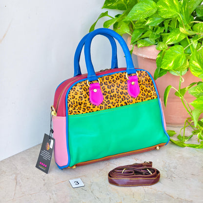 Leather Boston Bag Hair on Cowhide in Animal Print - JayKayBoutiqueOnline
