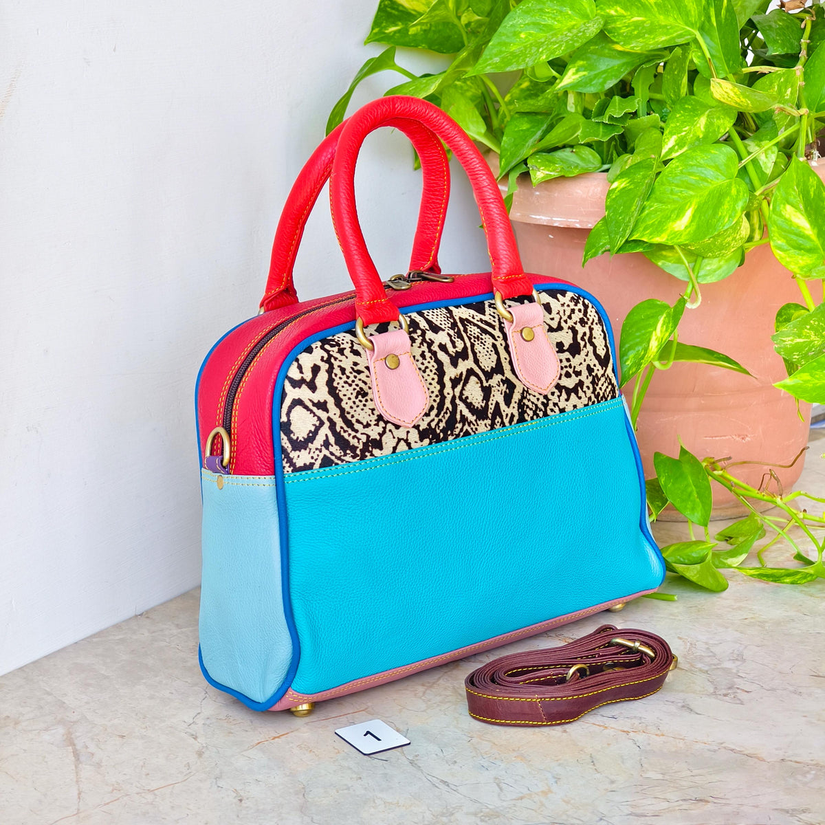 Leather Boston Bag Hair on Cowhide in Animal Print - JayKayBoutiqueOnline