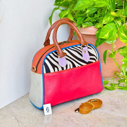 Leather Boston Bag Hair on Cowhide in Animal Print - JayKayBoutiqueOnline
