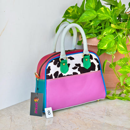 Leather Boston Bag Hair on Cowhide in Animal Print - JayKayBoutiqueOnline