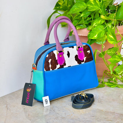 Leather Boston Bag Hair on Cowhide in Animal Print - JayKayBoutiqueOnline