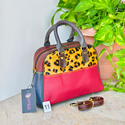 Leather Boston Bag Hair on Cowhide in Animal Print - JayKayBoutiqueOnline
