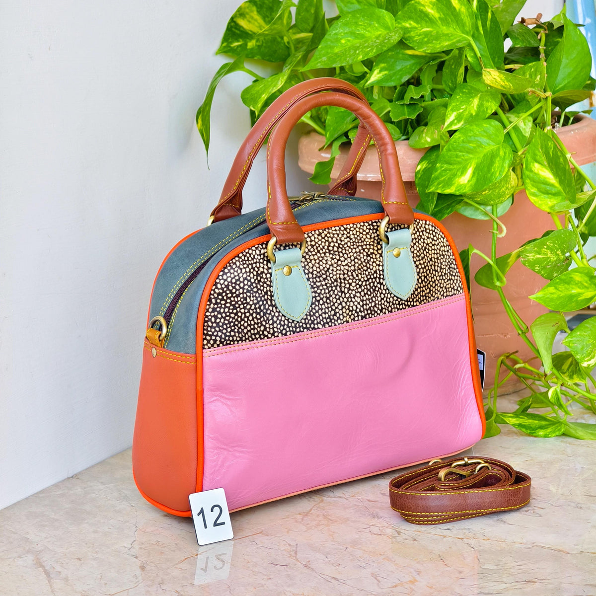 Leather Boston Bag Hair on Cowhide in Animal Print - JayKayBoutiqueOnline