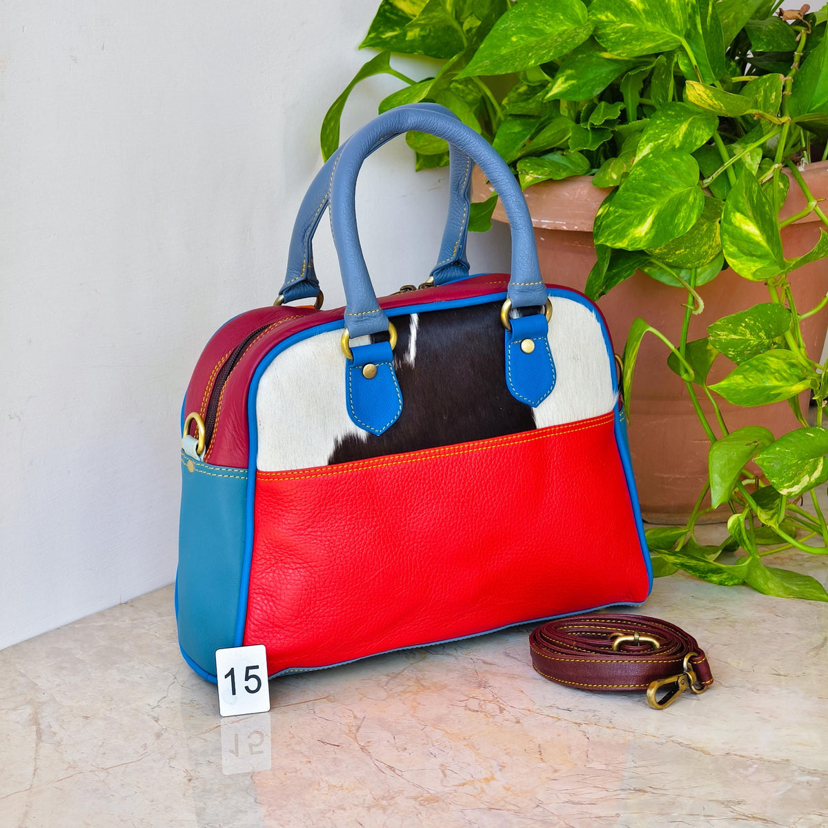 Leather Boston Bag Hair on Cowhide in Animal Print - JayKayBoutiqueOnline