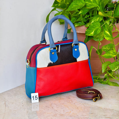 Leather Boston Bag Hair on Cowhide in Animal Print - JayKayBoutiqueOnline