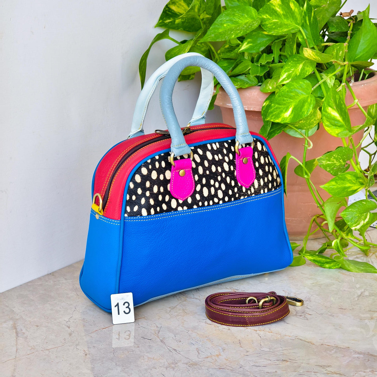 Leather Boston Bag Hair on Cowhide in Animal Print - JayKayBoutiqueOnline