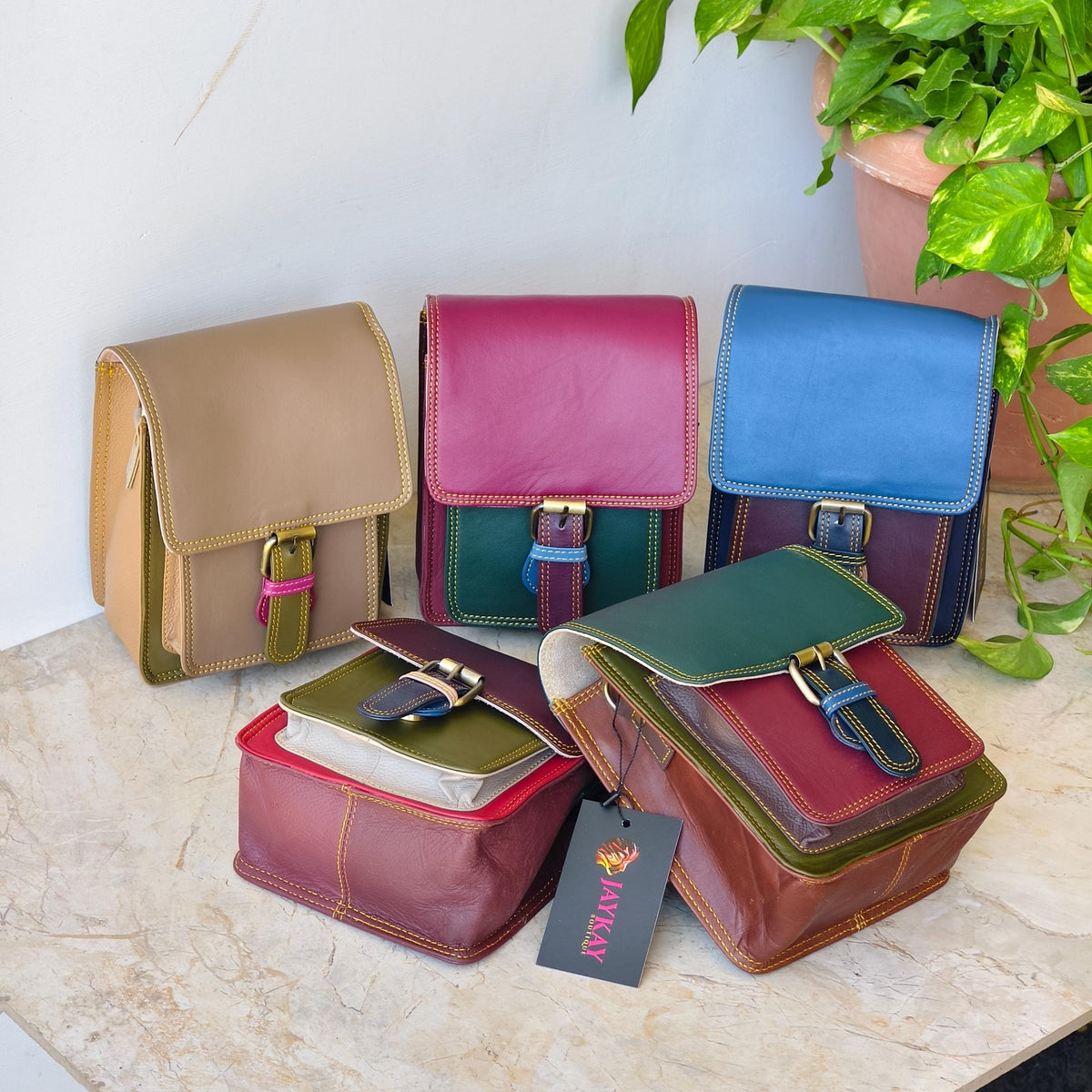 Recycled Coloured Leather Crossbody Satchel - JayKayBoutiqueOnline