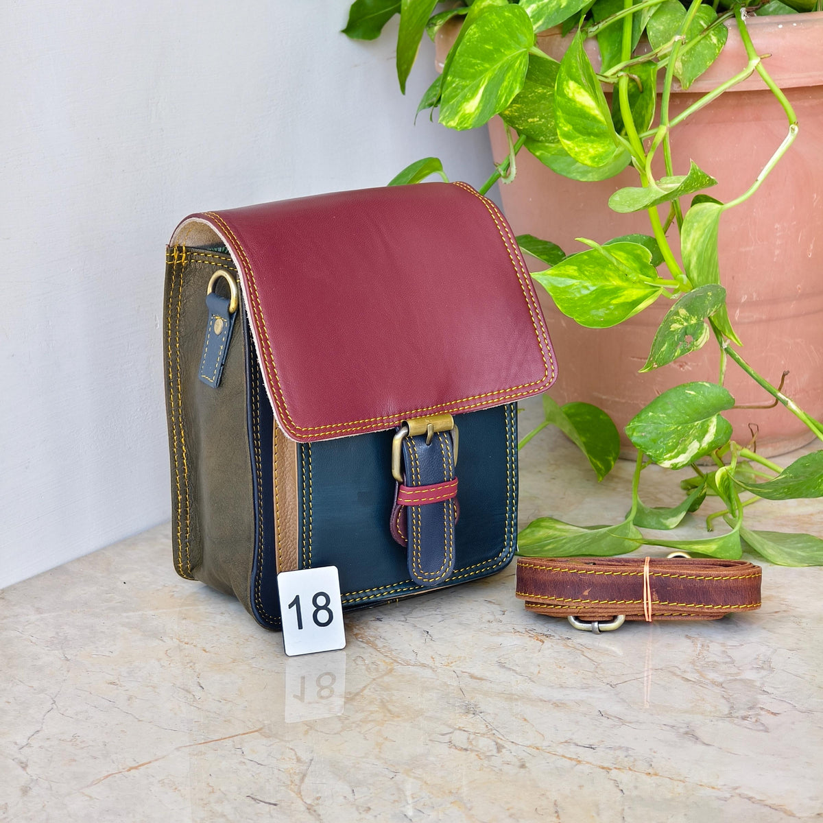Recycled Coloured Leather Crossbody Satchel - JayKayBoutiqueOnline