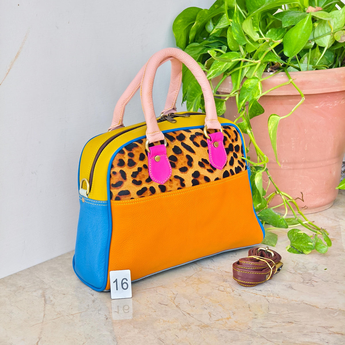 Leather Boston Bag Hair on Cowhide in Animal Print - JayKayBoutiqueOnline