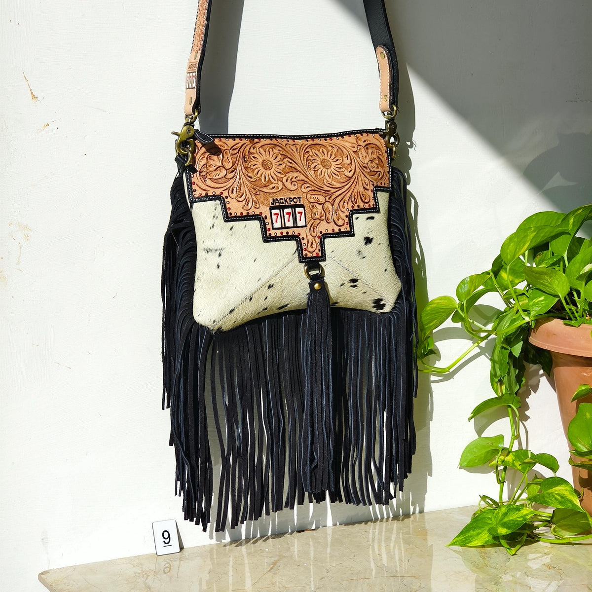 Cowhide Fringed Tooled Leather Cross Body Shoulder Bag or Clutch - JayKayBoutiqueOnline