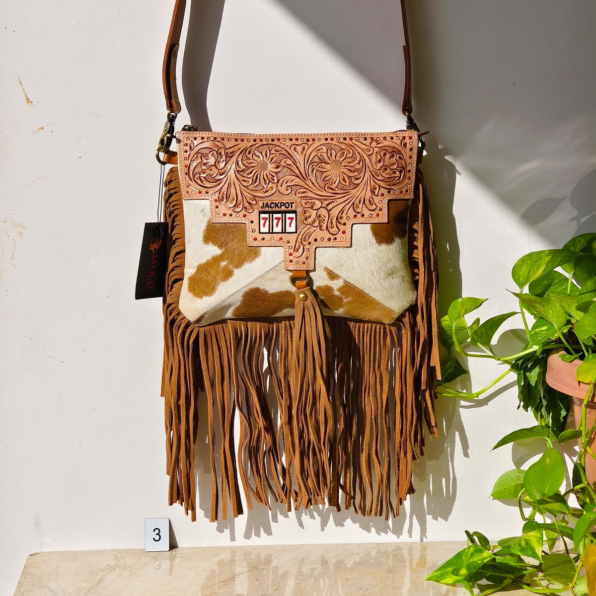Cowhide Fringed Tooled Leather Cross Body Shoulder Bag or Clutch - JayKayBoutiqueOnline