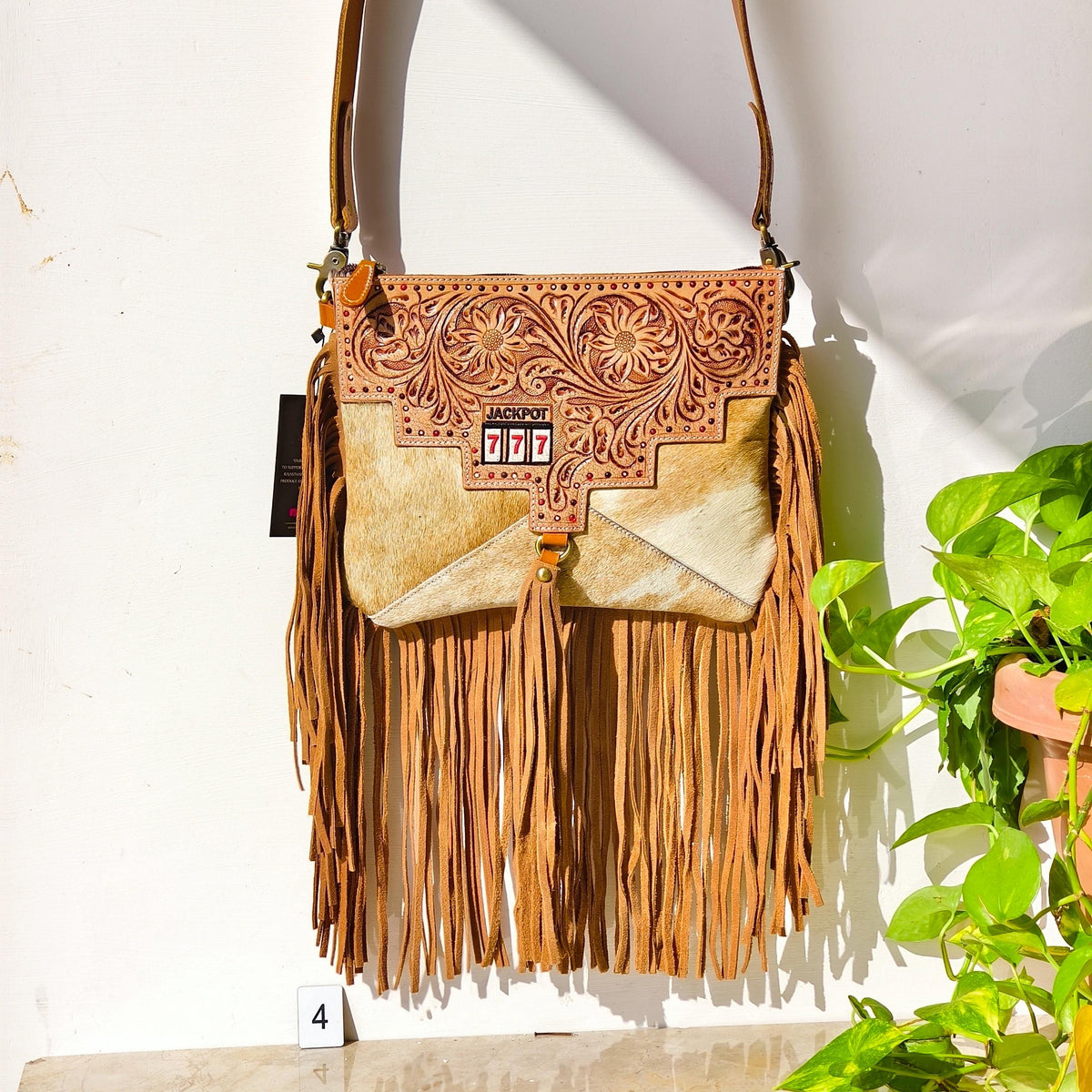 Cowhide Fringed Tooled Leather Cross Body Shoulder Bag or Clutch - JayKayBoutiqueOnline