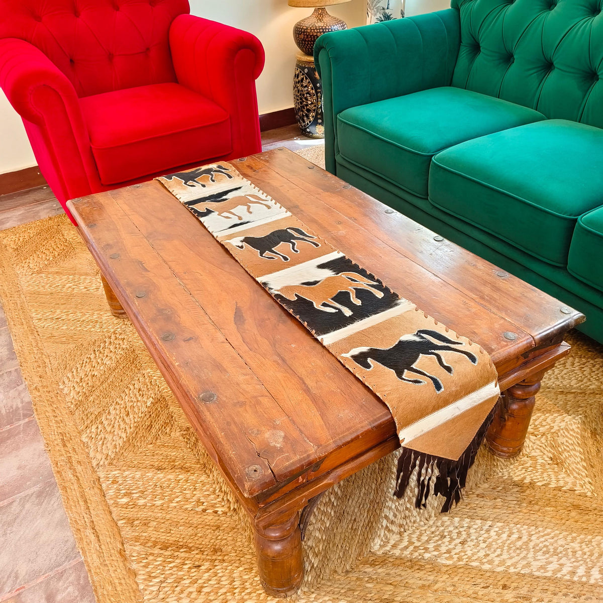 Horse Cowhide Table Runner with Suede Fringe - JayKayBoutiqueOnline