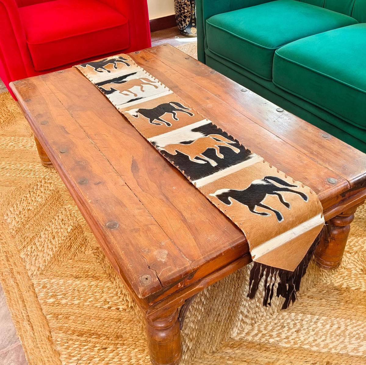 Horse Cowhide Table Runner with Suede Fringe - JayKayBoutiqueOnline