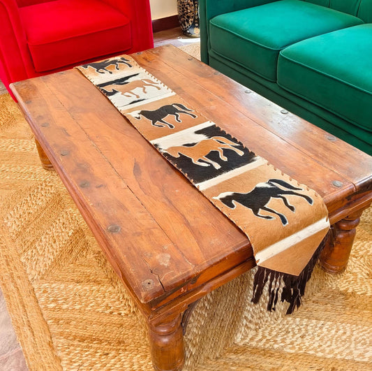 Horse Cowhide Table Runner with Suede Fringe - JayKayBoutiqueOnline