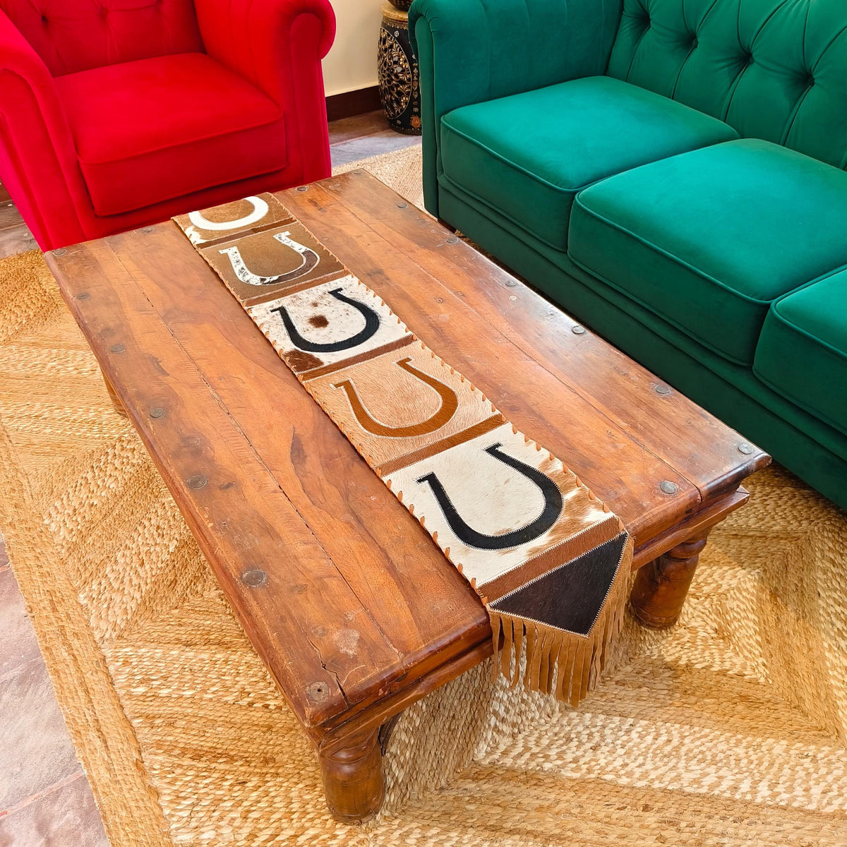 Horseshoe Cowhide Table Runner – Rustic Western Home Décor - JayKayBoutiqueOnline
