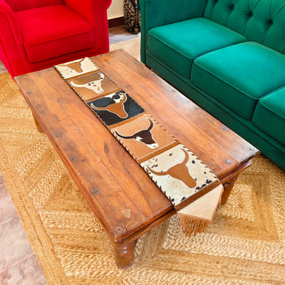 Longhorn Cowhide Table Runner with Suede Fringe – Western Ranch & Rustic Farmhouse Décor - JayKayBoutiqueOnline