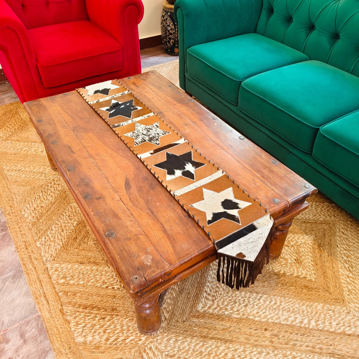 Western Star Cowhide Table Runner with Suede Fringe - JayKayBoutiqueOnline