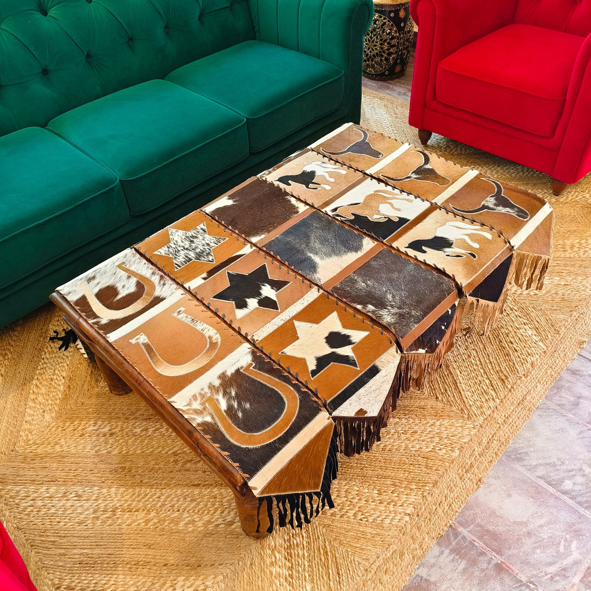 Western Star Cowhide Table Runner with Suede Fringe - JayKayBoutiqueOnline
