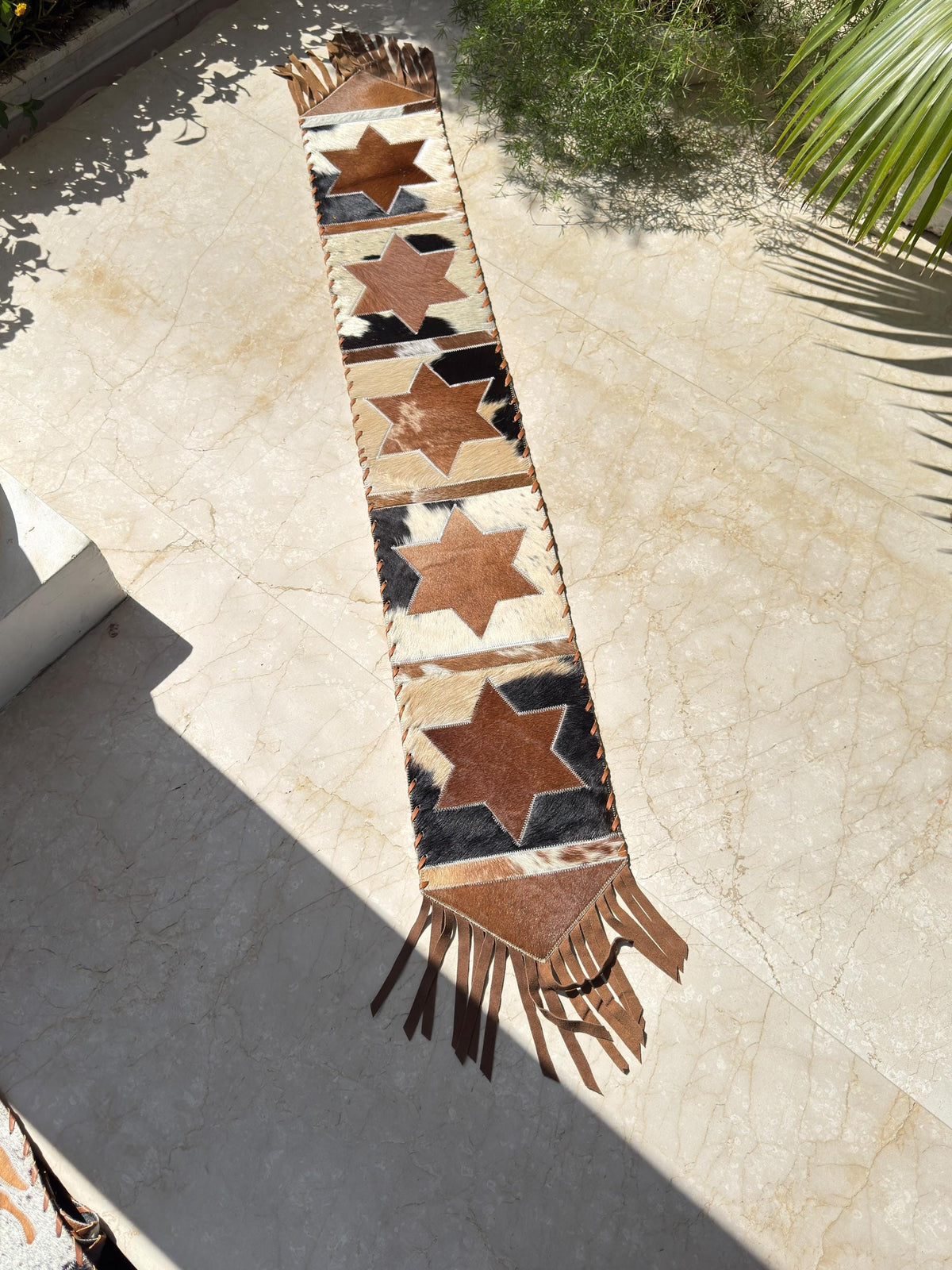 Western Star Cowhide Table Runner with Suede Fringe - JayKayBoutiqueOnline