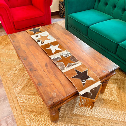 Western Star Cowhide Table Runner with Suede Fringe - JayKayBoutiqueOnline