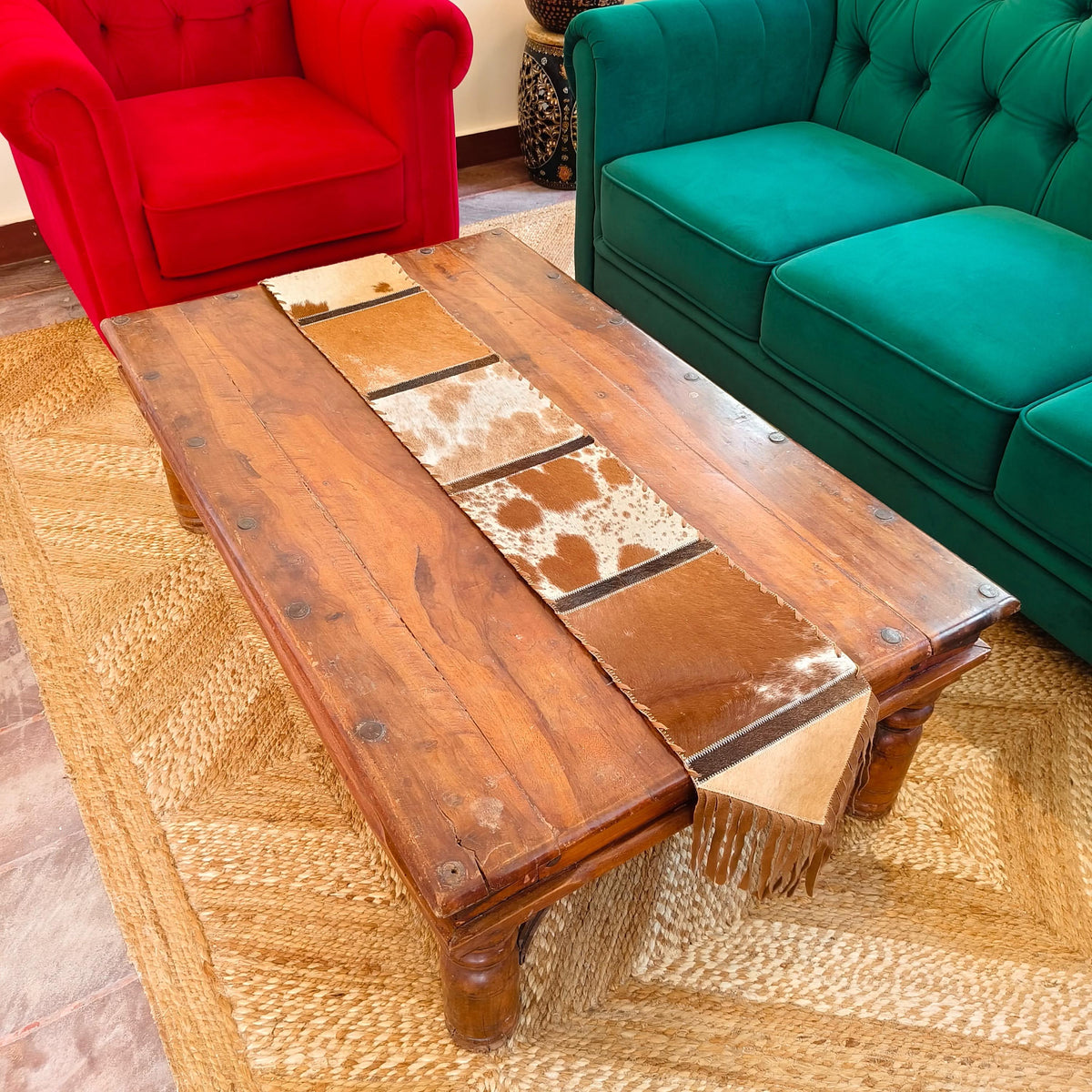 Natural Cowhide Table Runner with Suede Fringe - JayKayBoutiqueOnline
