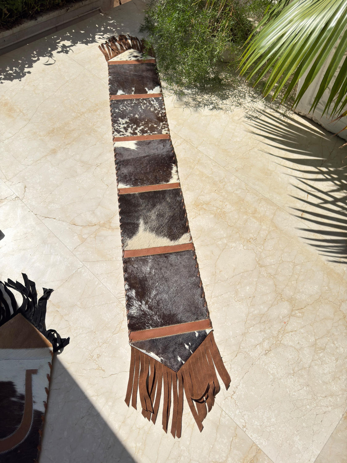 Natural Cowhide Table Runner with Suede Fringe - JayKayBoutiqueOnline