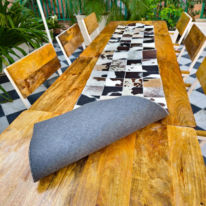 Checkered Cowhide Table Runner – Patchwork Leather Dining Table Runner, Rustic Farmhouse Décor - JayKayBoutiqueOnline