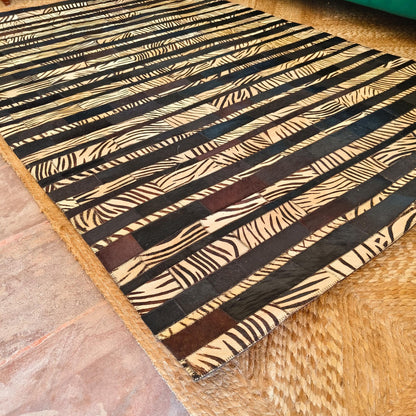 Patchwork Cowhide Rugs – Geometric Designs, 6 x 4 ft, Zebra Print - JayKayBoutiqueOnline