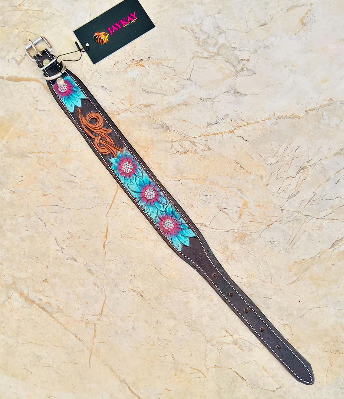 Hand-Tooled Leather Dog Collar - JayKayBoutiqueOnline