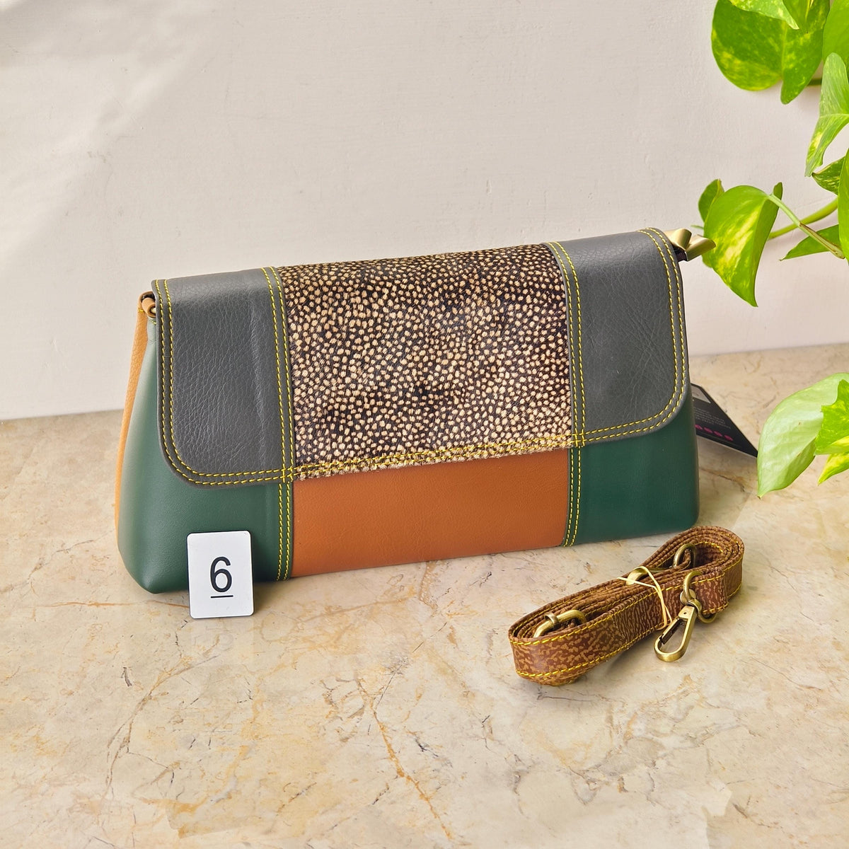 Colour Block Recycled Leather Crossbody Clutch Bag - JayKayBoutiqueOnline