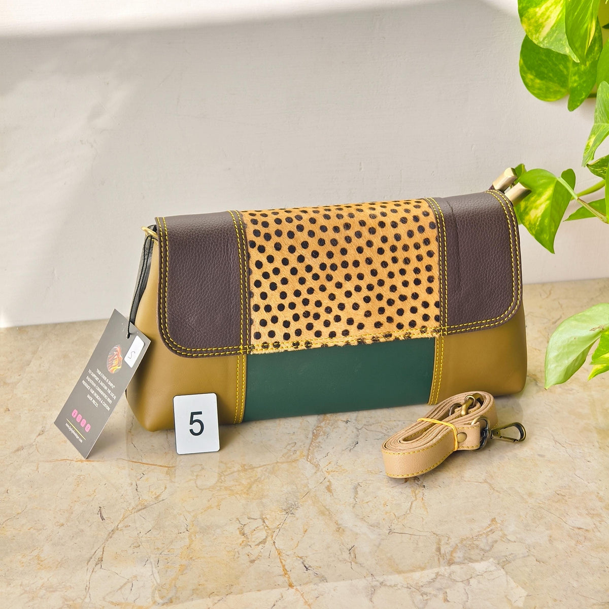 Colour Block Recycled Leather Crossbody Clutch Bag - JayKayBoutiqueOnline