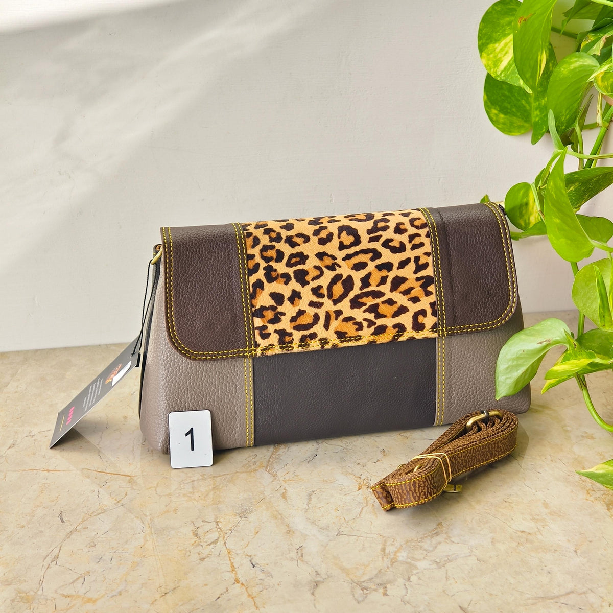 Colour Block Recycled Leather Crossbody Clutch Bag - JayKayBoutiqueOnline