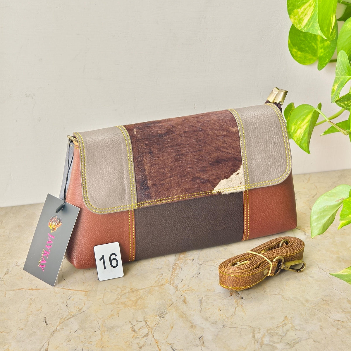 Colour Block Recycled Leather Crossbody Clutch Bag - JayKayBoutiqueOnline