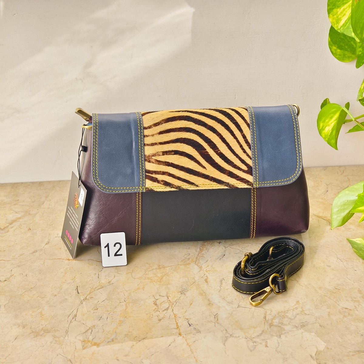 Colour Block Recycled Leather Crossbody Clutch Bag - JayKayBoutiqueOnline