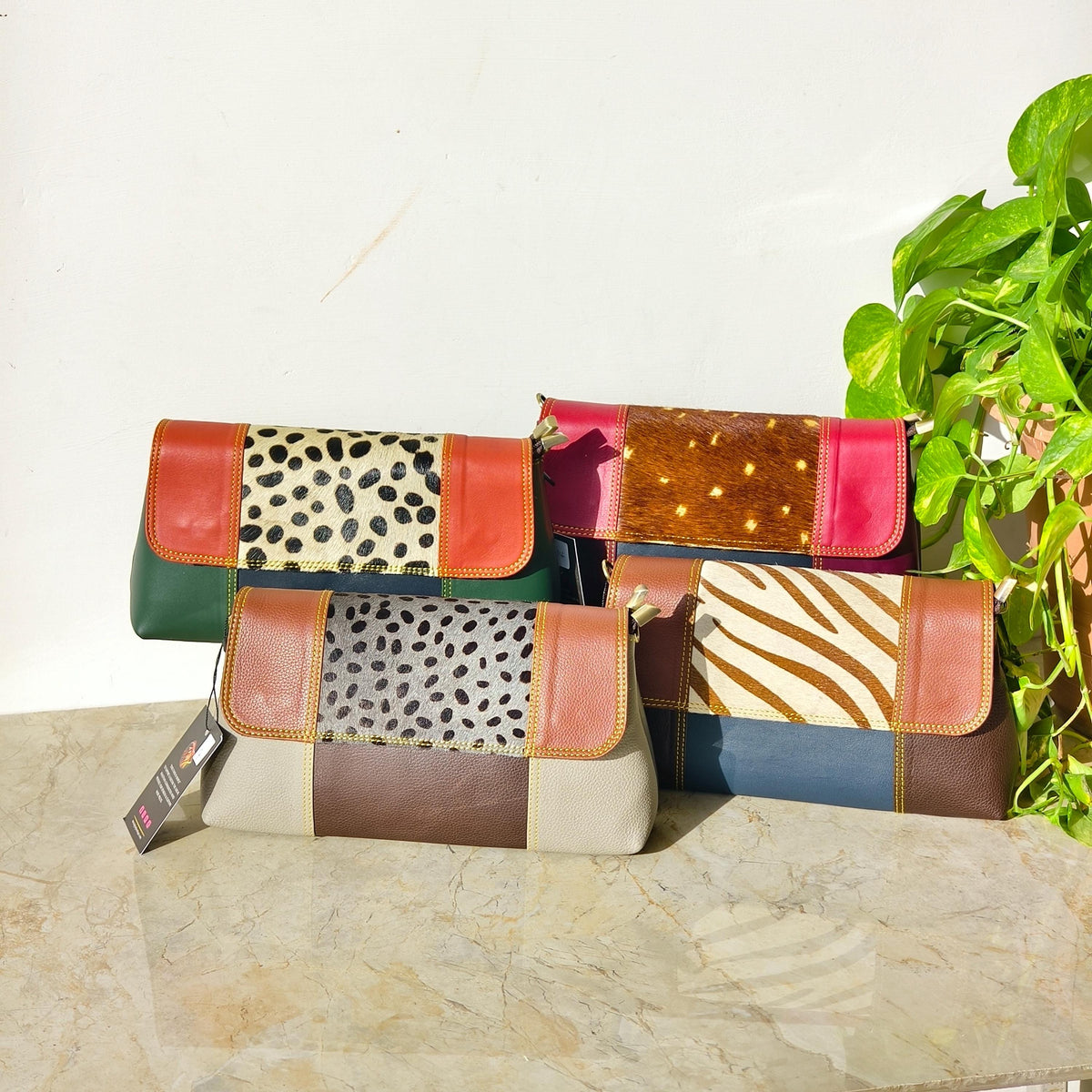 Colour Block Recycled Leather Crossbody Clutch Bag - JayKayBoutiqueOnline