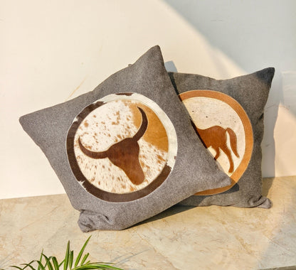 Cowhide Cushion Cover Horse Longhorn Cow Design 40x40cm - JayKayBoutiqueOnline