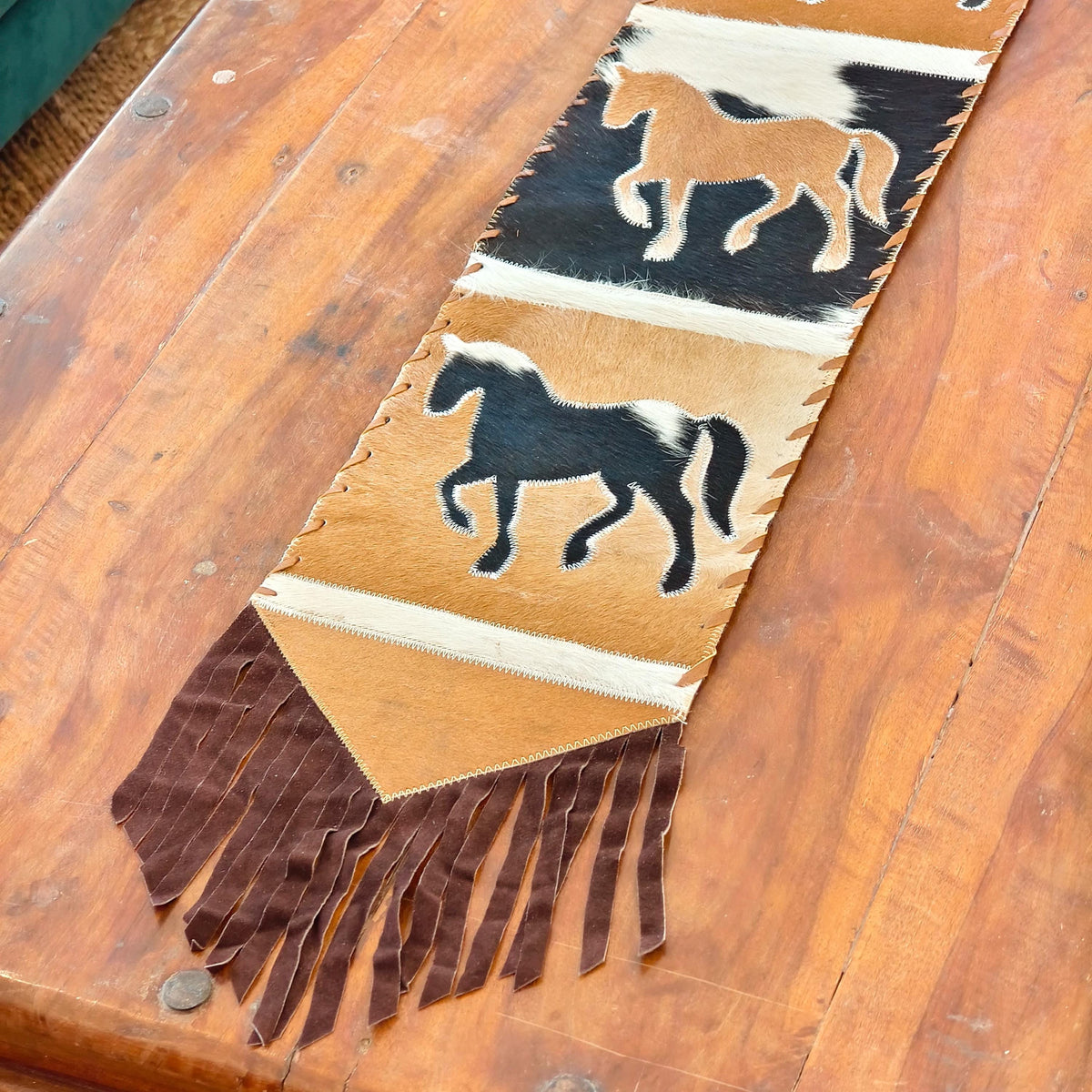 Horse Cowhide Table Runner with Suede Fringe - JayKayBoutiqueOnline