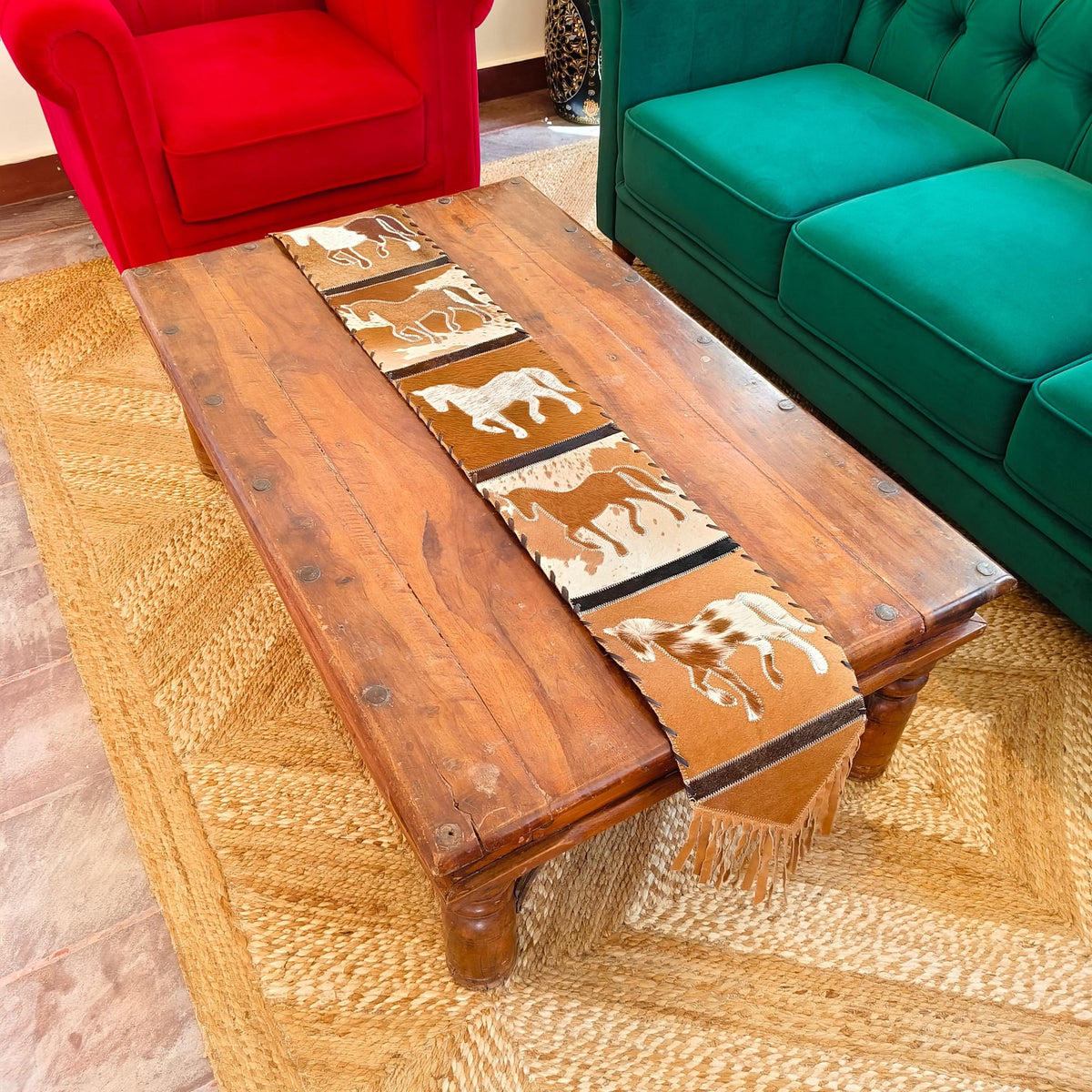 Horse Cowhide Table Runner with Suede Fringe - JayKayBoutiqueOnline
