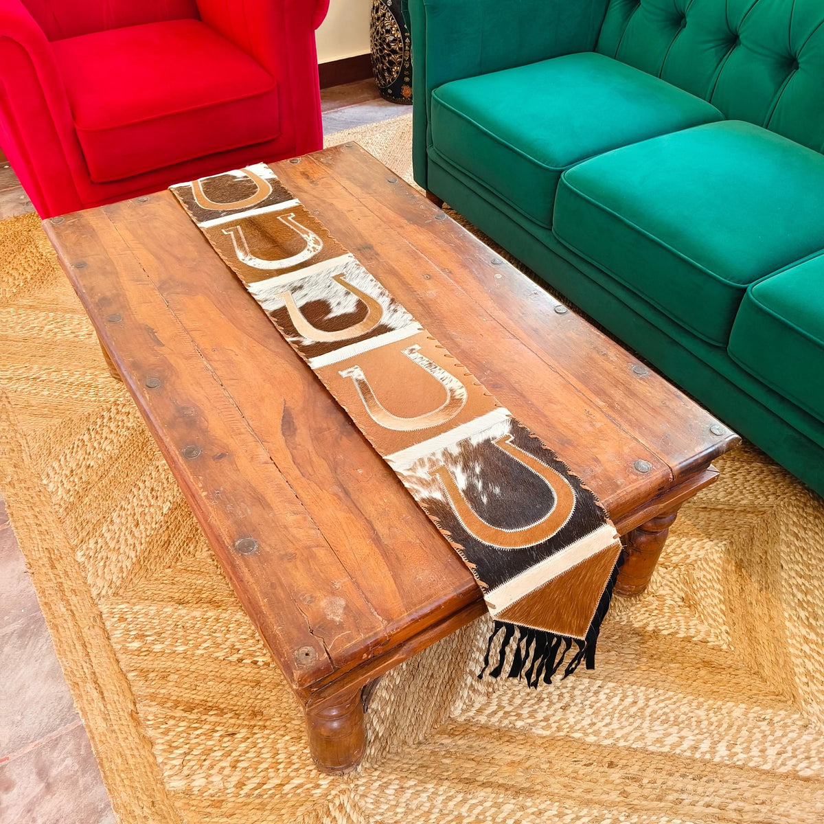 Horseshoe Cowhide Table Runner – Rustic Western Home Décor - JayKayBoutiqueOnline