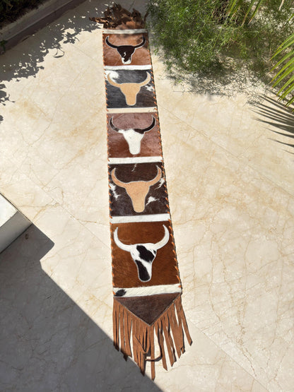 Longhorn Cowhide Table Runner with Suede Fringe – Western Ranch & Rustic Farmhouse Décor - JayKayBoutiqueOnline