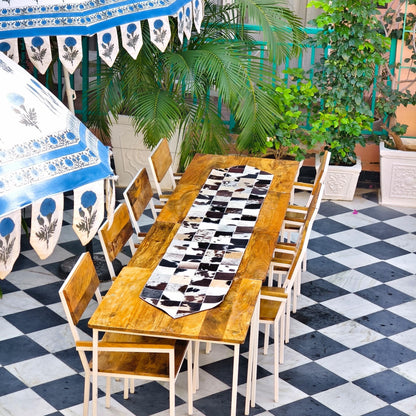 Checkered Cowhide Table Runner – Patchwork Leather Dining Table Runner, Rustic Farmhouse Décor - JayKayBoutiqueOnline