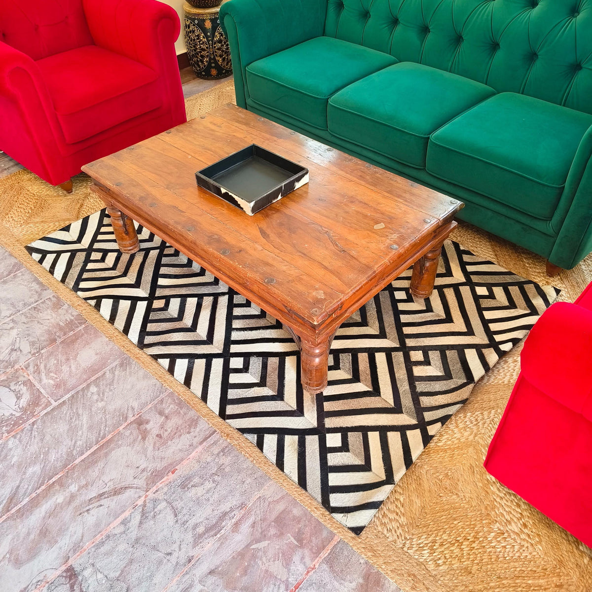 Patchwork Cowhide Rugs – Geometric Designs, 6 x 4 ft, Zebra Print - JayKayBoutiqueOnline