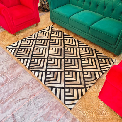 Patchwork Cowhide Rugs – Geometric Designs, 6 x 4 ft, Zebra Print - JayKayBoutiqueOnline