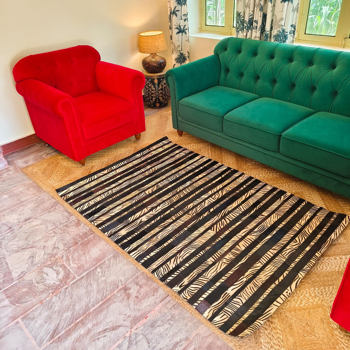 Patchwork Cowhide Rugs – Geometric Designs, 6 x 4 ft, Zebra Print - JayKayBoutiqueOnline