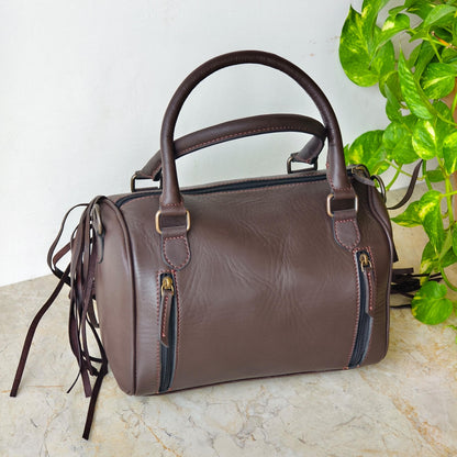 Western Cowhide & Leather Barrel Bag – Fringe Handbag - JayKayBoutiqueOnline