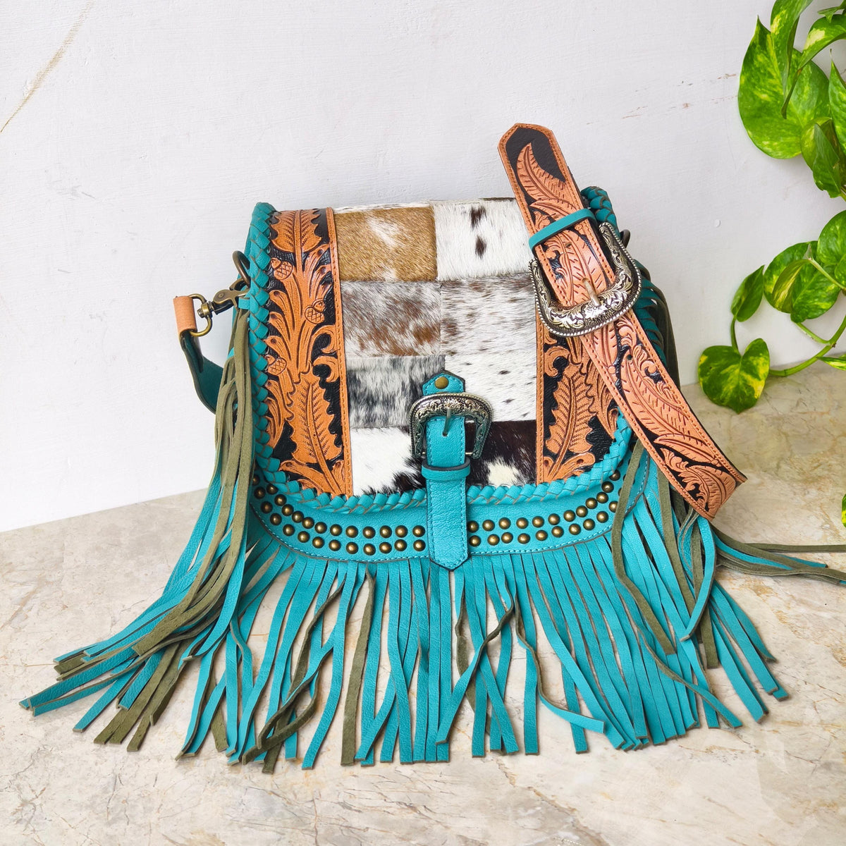 Western Cowhide Fringe Bag – Hand Tooled Leather Crossbody Handbag - JayKayBoutiqueOnline