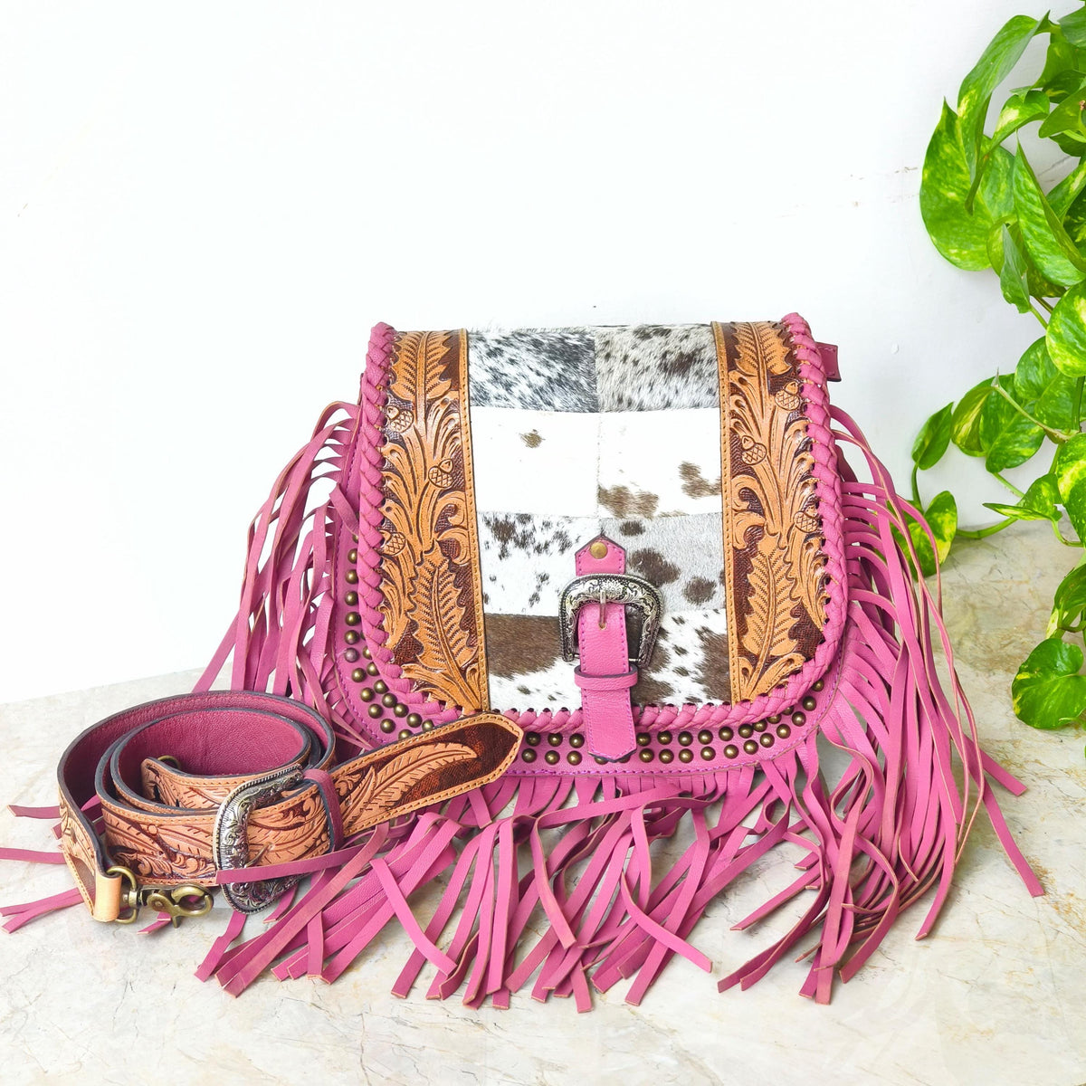 Western Cowhide Fringe Bag – Hand Tooled Leather Crossbody Handbag - JayKayBoutiqueOnline