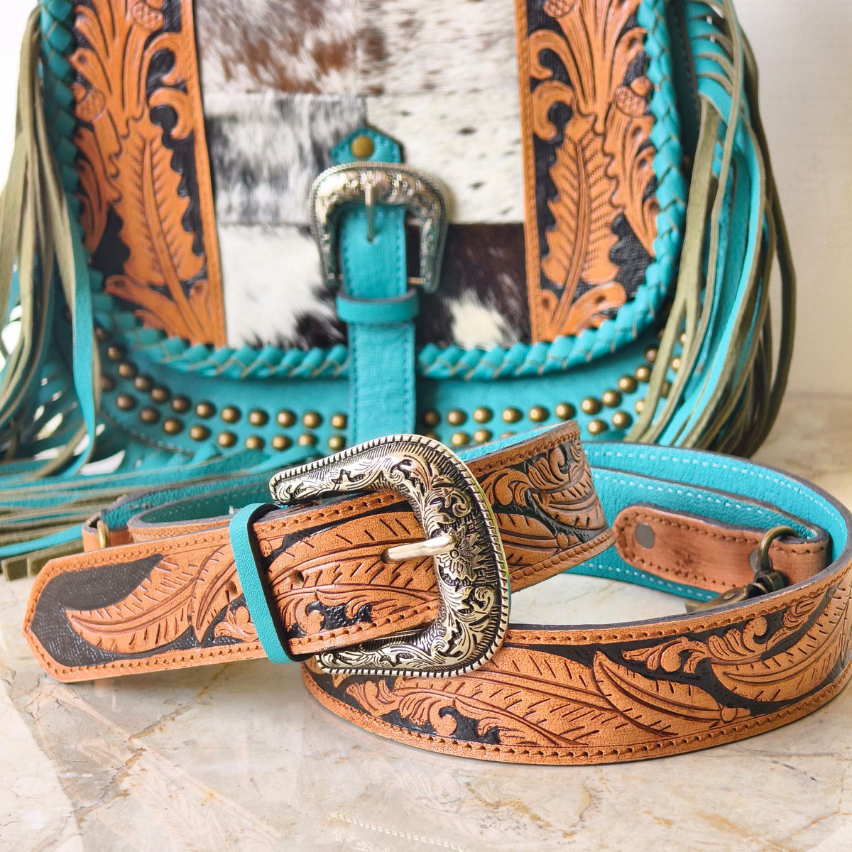 Western Cowhide Fringe Bag – Hand Tooled Leather Crossbody Handbag - JayKayBoutiqueOnline