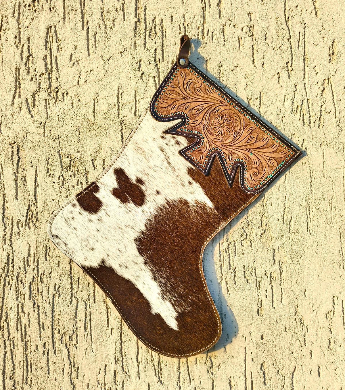 Cowhide Christmas Stocking – Hand Tooled Leather Western Christmas Decoration - JayKayBoutiqueOnline
